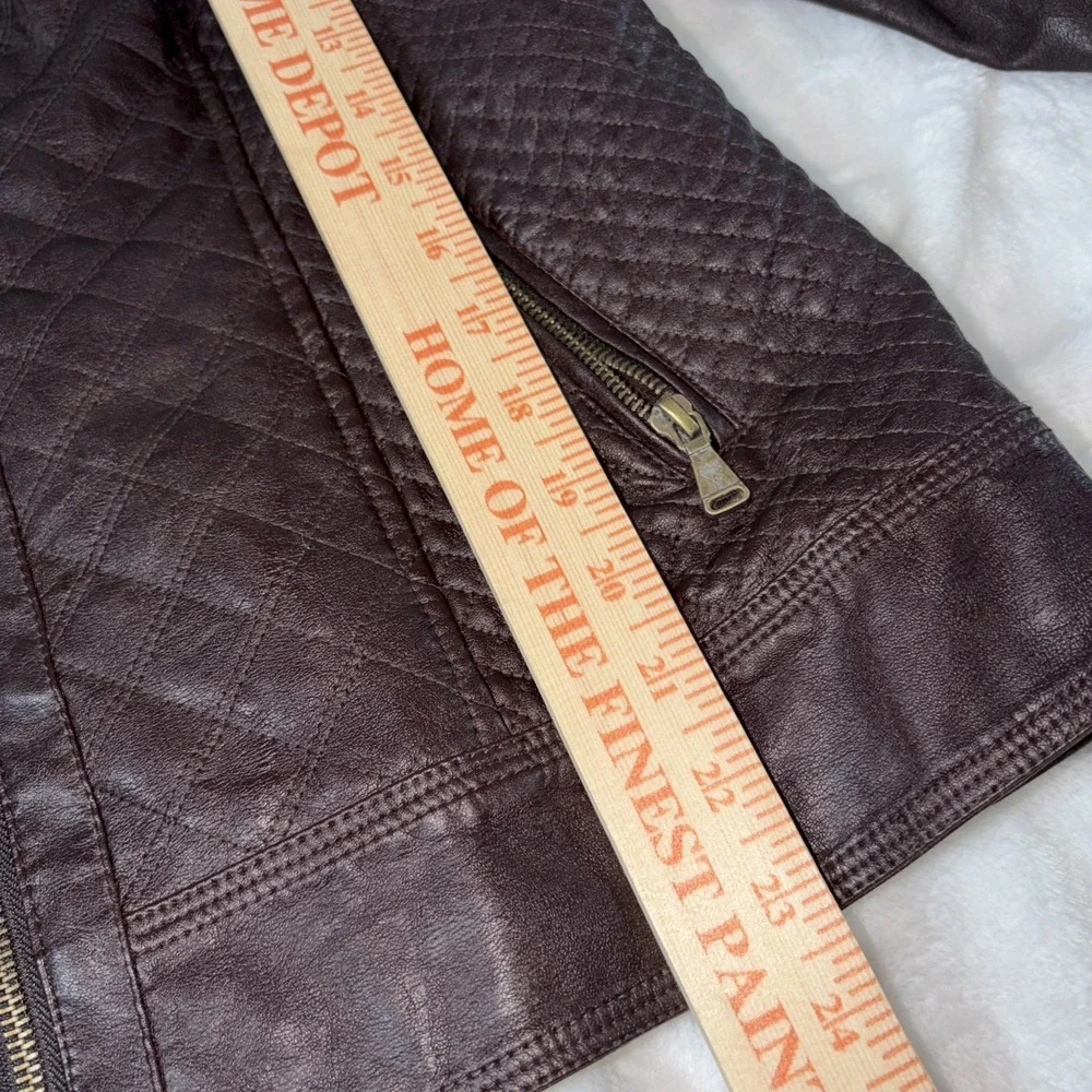 GUESS Los Angeles Women's Faux Leather Moto Jacket Dark Brown Size‎ XL NWT Chic